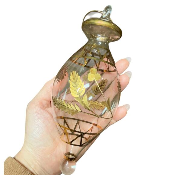 Egyptian Hand Blown Glass Finial Christmas Ornament Hand Painted Gold 7.5" Large - Picture 2 of 9
